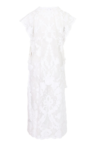 Net Narrow Poncho with Bow Embroidery White