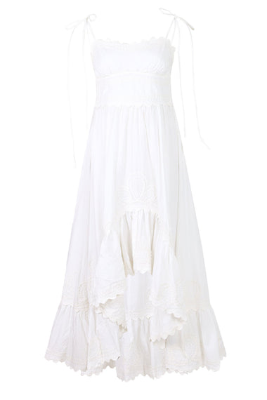 Poplin Hi-Lo Dress with Ric Rac Embroidery White