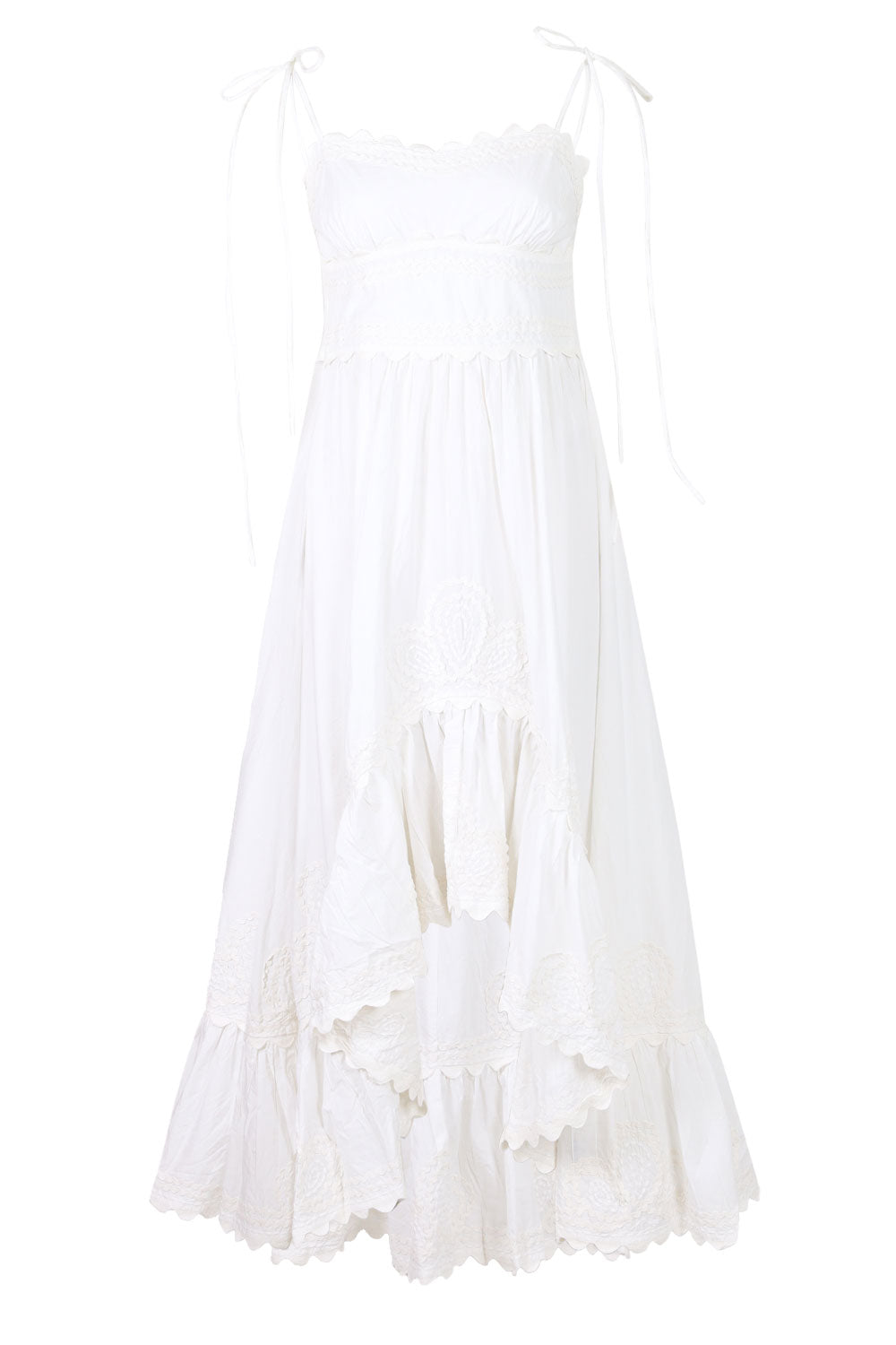 Load image into Gallery viewer, Poplin Hi-Lo Dress with Ric Rac Embroidery White
