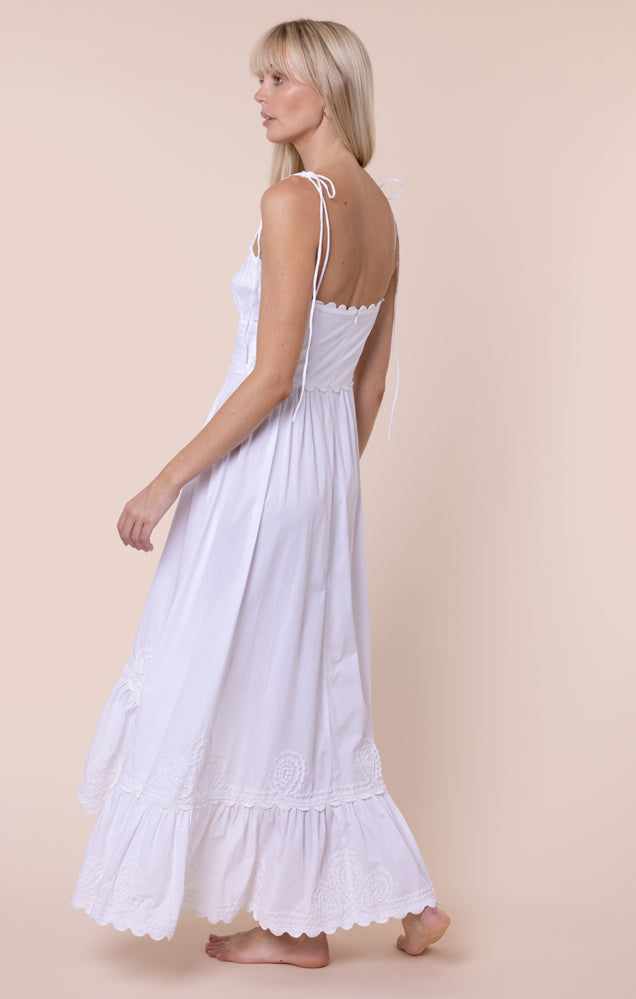 Load image into Gallery viewer, Poplin Hi-Lo Dress with Ric Rac Embroidery White
