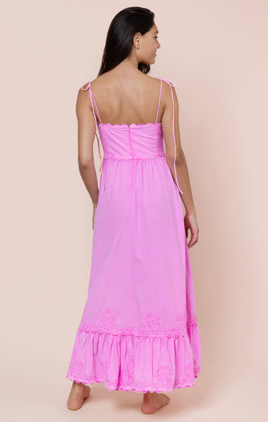 Poplin Hi-Lo Dress with Ric Rac Embroidery Hibiscus