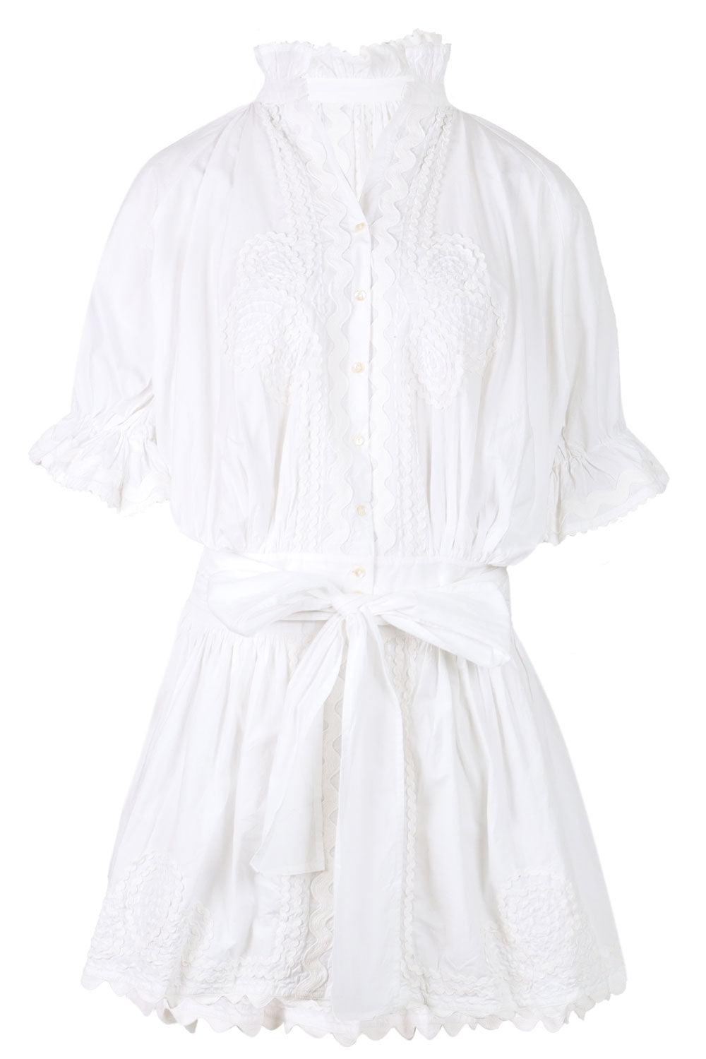 Load image into Gallery viewer, Poplin Blouson Dress with Ric Rac Embroidery White
