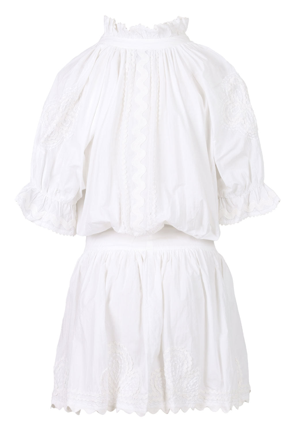 Load image into Gallery viewer, Poplin Blouson Dress with Ric Rac Embroidery White
