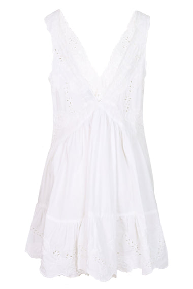 Poplin V-Back Mini Dress with Scallop Embroidery White