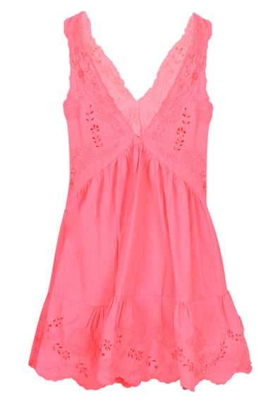 Poplin V-Back Mini Dress with Scallop Embroidery Watermelon