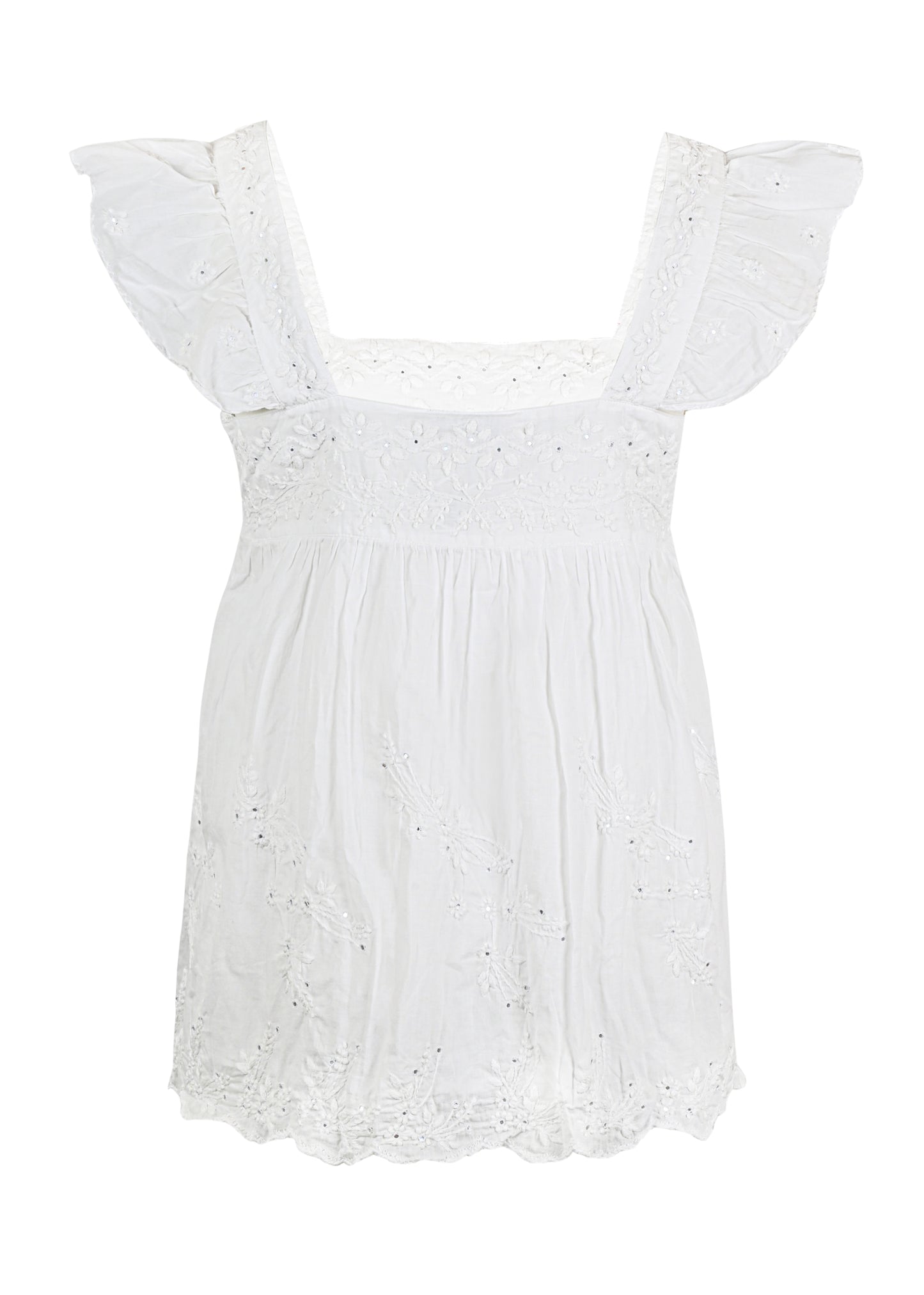 Load image into Gallery viewer, Acid Wash Baby Doll Dress With Tonal Lotus Embroidery White
