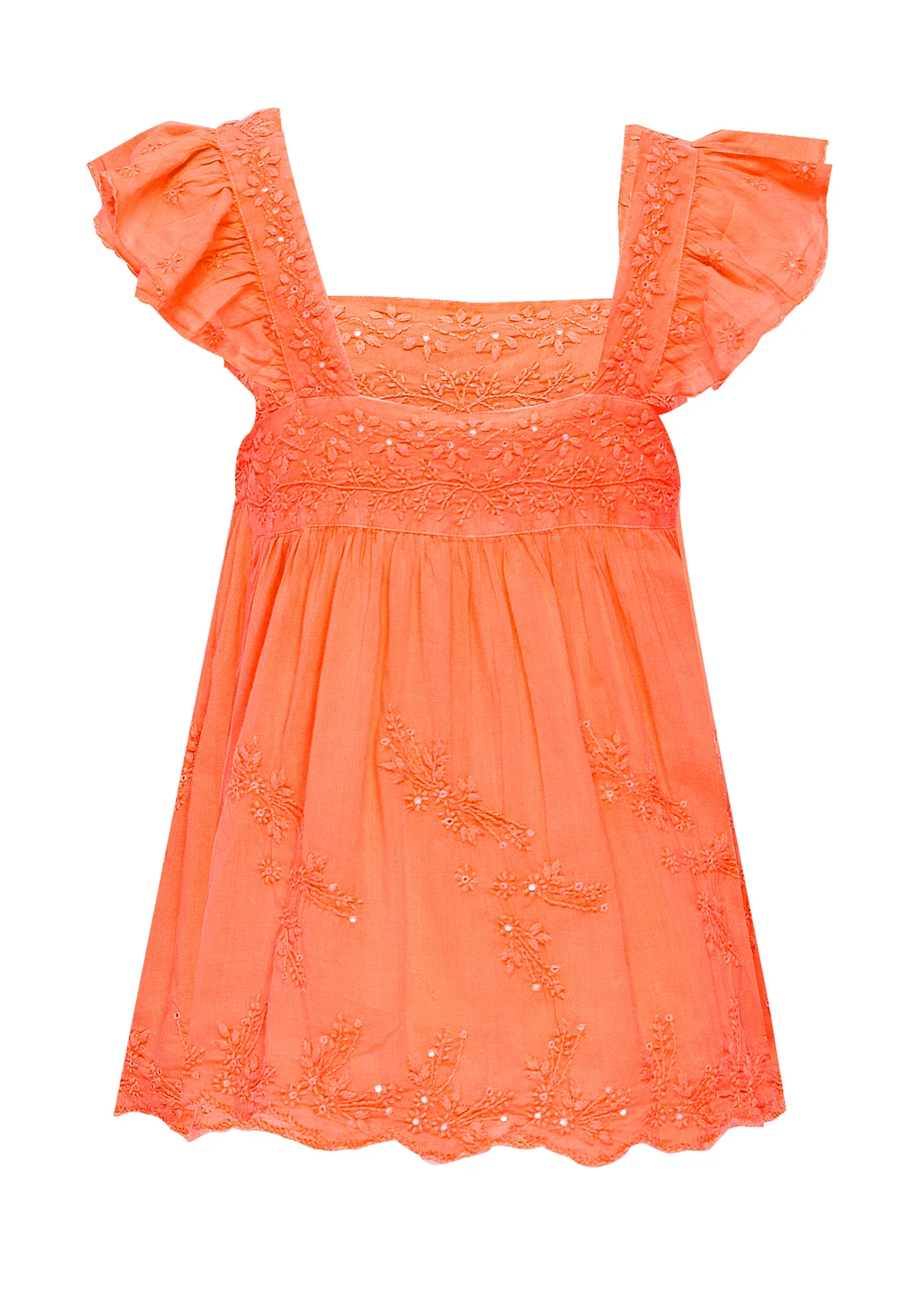 Load image into Gallery viewer, Baby Doll Top with Tonal Embro - Lined Neon Orange
