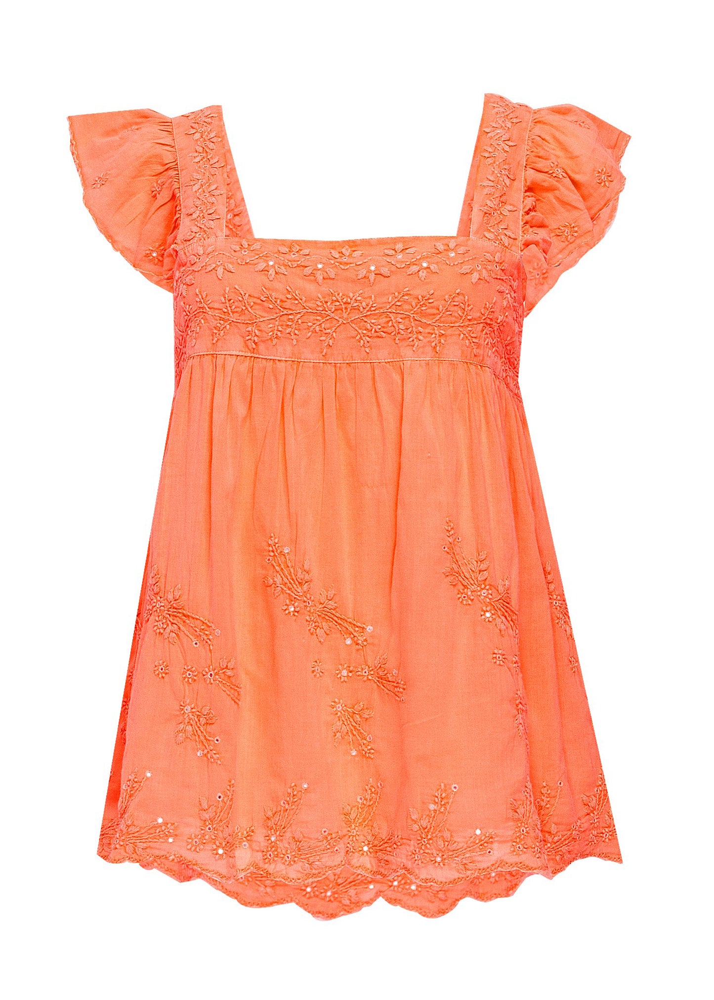 Load image into Gallery viewer, Baby Doll Top with Tonal Embro - Lined Neon Orange
