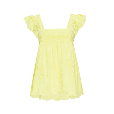 Baby Doll Top with Tonal Embro - Lined Neon Yellow - Top