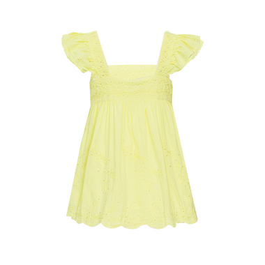Baby Doll Top with Tonal Embro - Lined Neon Yellow - Top
