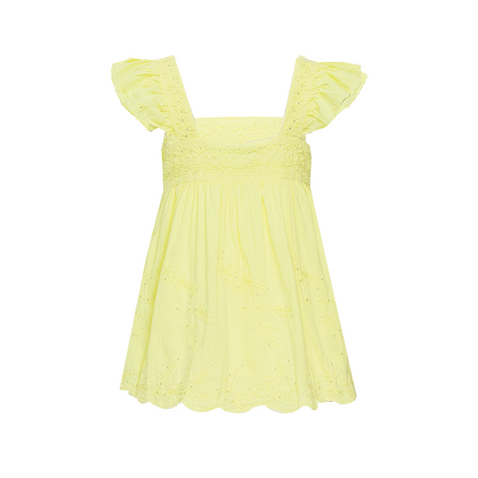 Baby Doll Top with Tonal Embro - Lined Neon Yellow