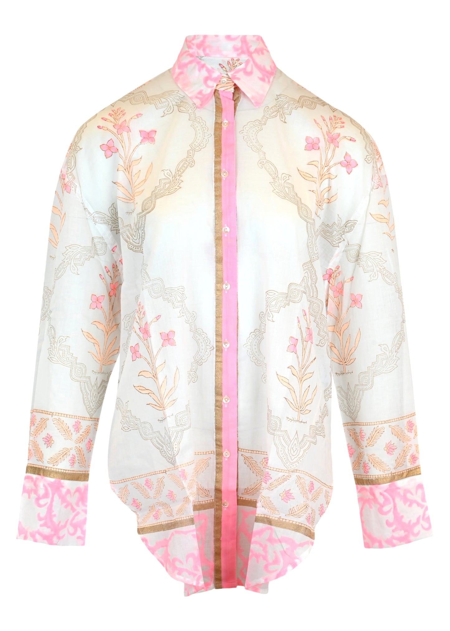 Load image into Gallery viewer, Beach Shirt In Cage Block Print White/Pink Grapefruit
