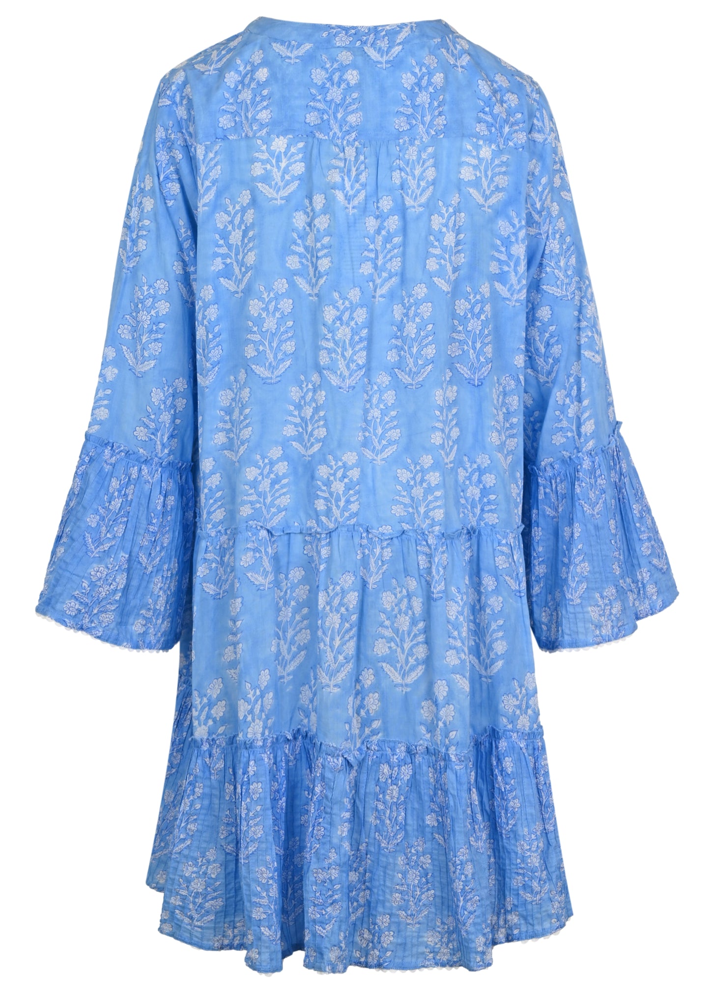Load image into Gallery viewer, Flared Sleeve Dress In Small Flower Block Print Blue
