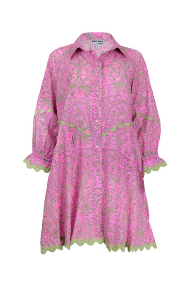 Floral Print Raglan Shirt Dress W/Ric Rac Trim Orchid/Mint