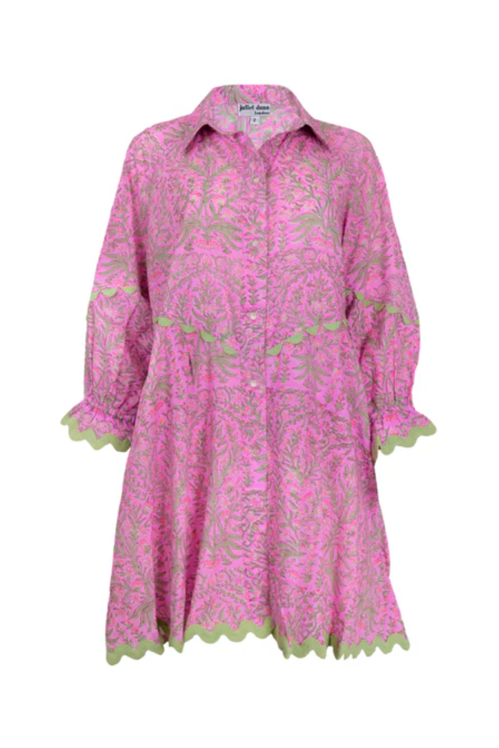 Load image into Gallery viewer, Floral Print Raglan Shirt Dress W/Ric Rac Trim Orchid/Mint
