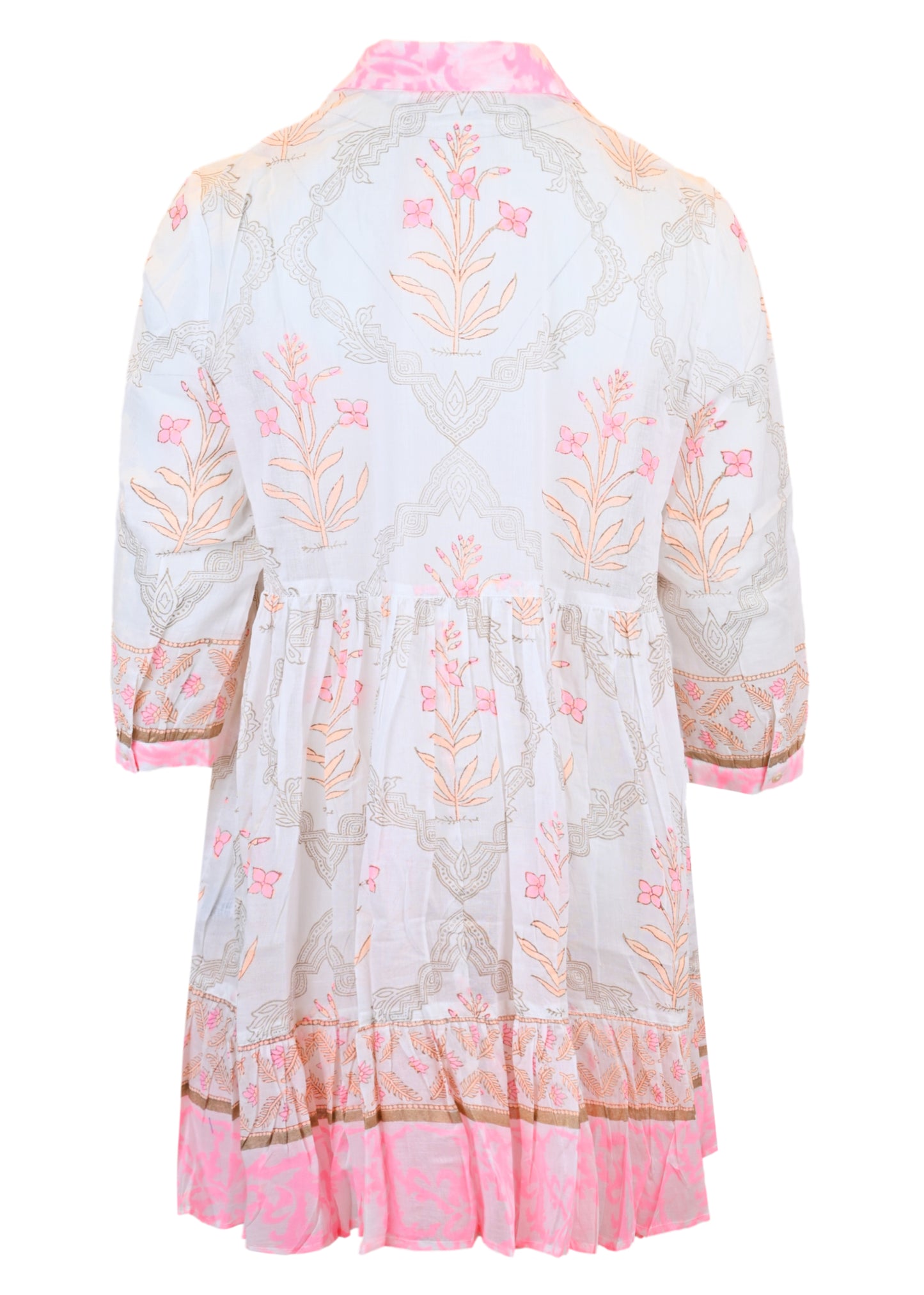 Load image into Gallery viewer, Frill Shirt Dress In Cage Block Print In White/Pink Grapefruit
