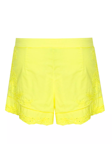 High Waisted Shorts With Lotus Embroidery-Lined Aqua/Neon Yellow