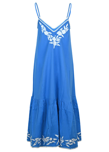 Linen Look V-Neck Midi Dress Marine/White