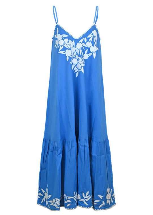 Linen Look V-Neck Midi Dress Marine/White Linen Look V-Neck Midi Dress Marine/White