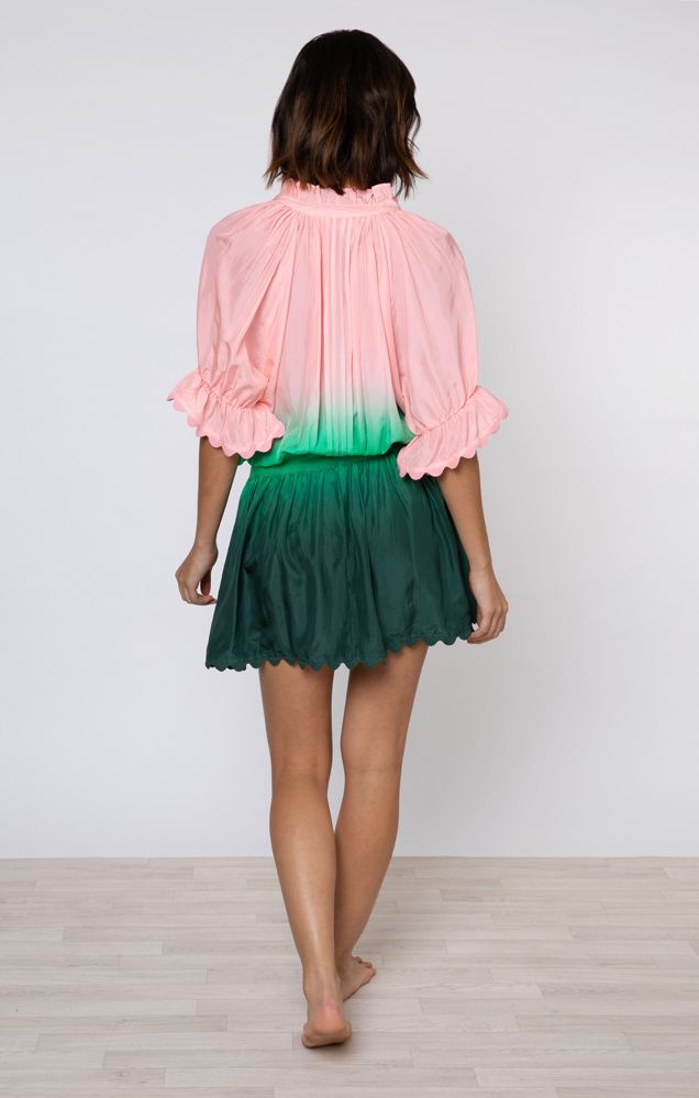 Load image into Gallery viewer, Ombre Dyed Blouson Dress With Ric Rac Trim Green - Dress
