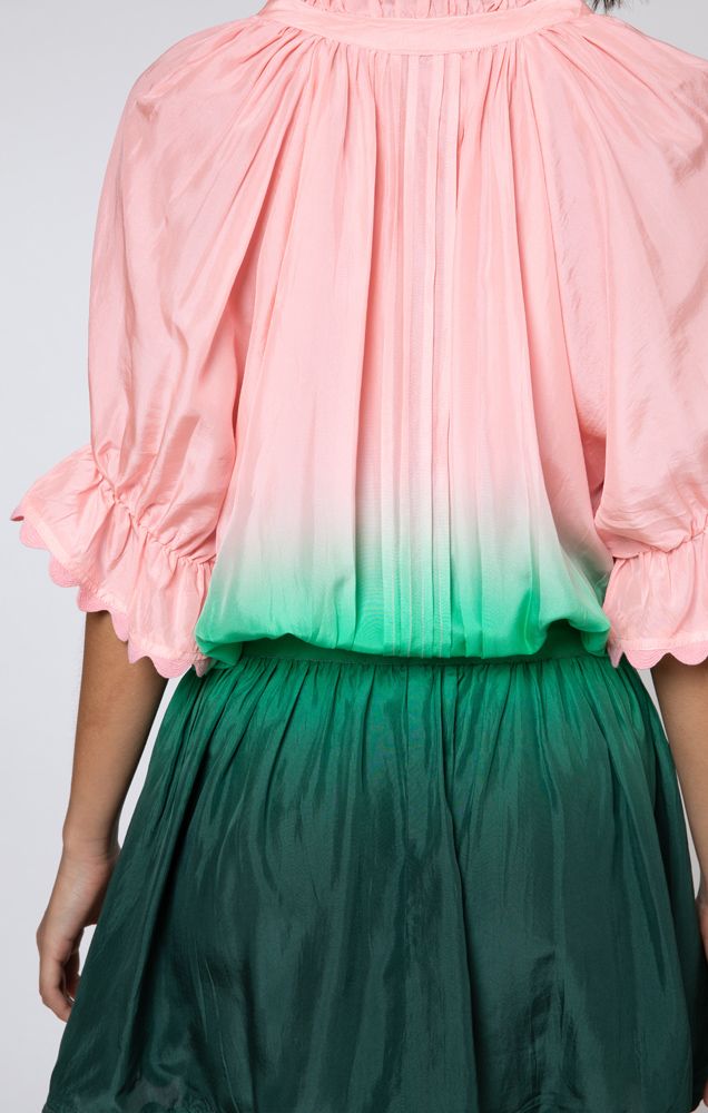 Load image into Gallery viewer, Ombre Dyed Blouson Dress With Ric Rac Trim Green - Dress

