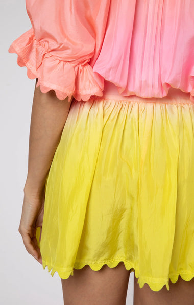 Ombre Dyed Blouson Dress With Ric Rac Trim Yellow - Dress