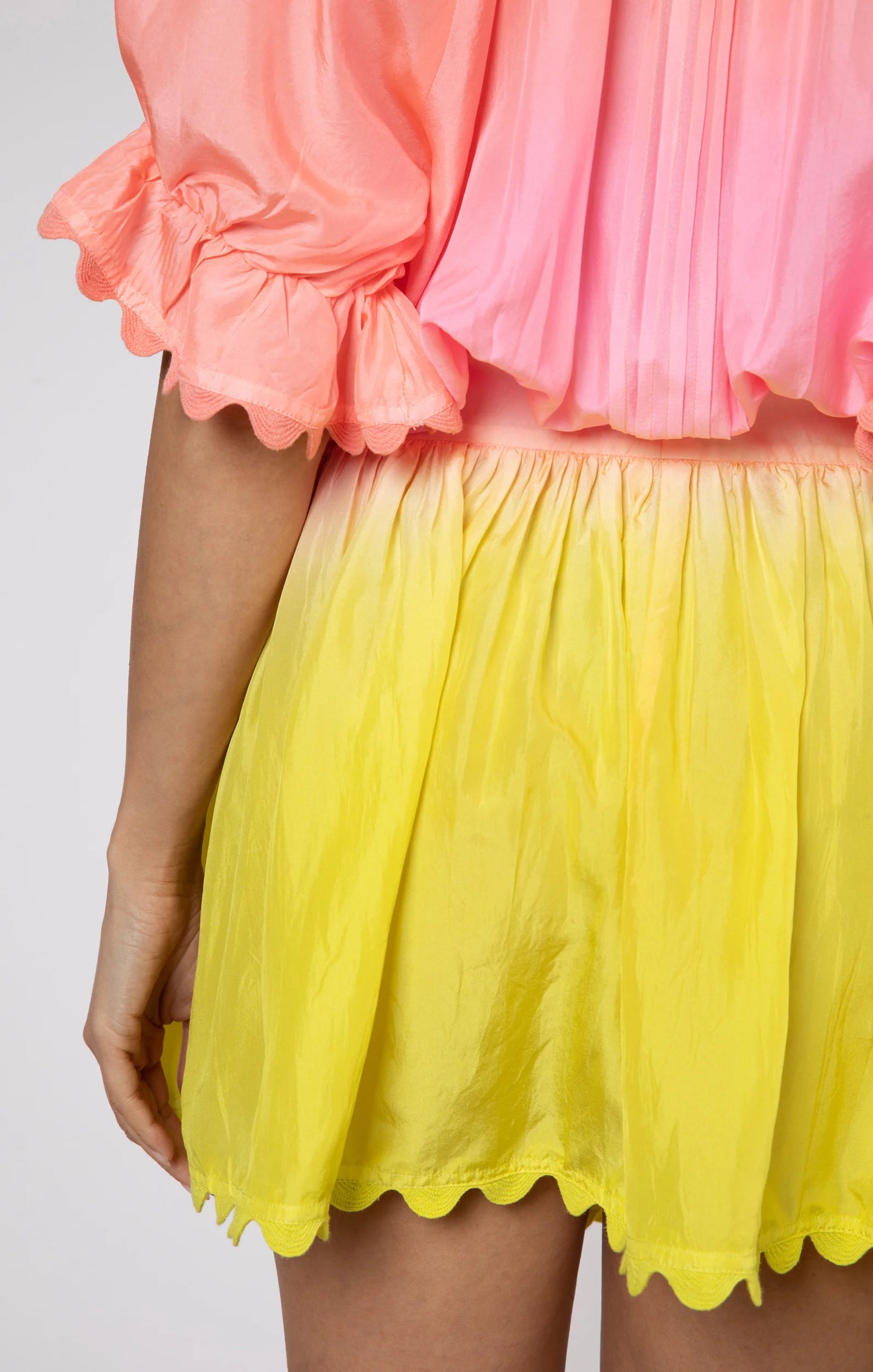 Load image into Gallery viewer, Ombre Dyed Blouson Dress With Ric Rac Trim Yellow - Dress
