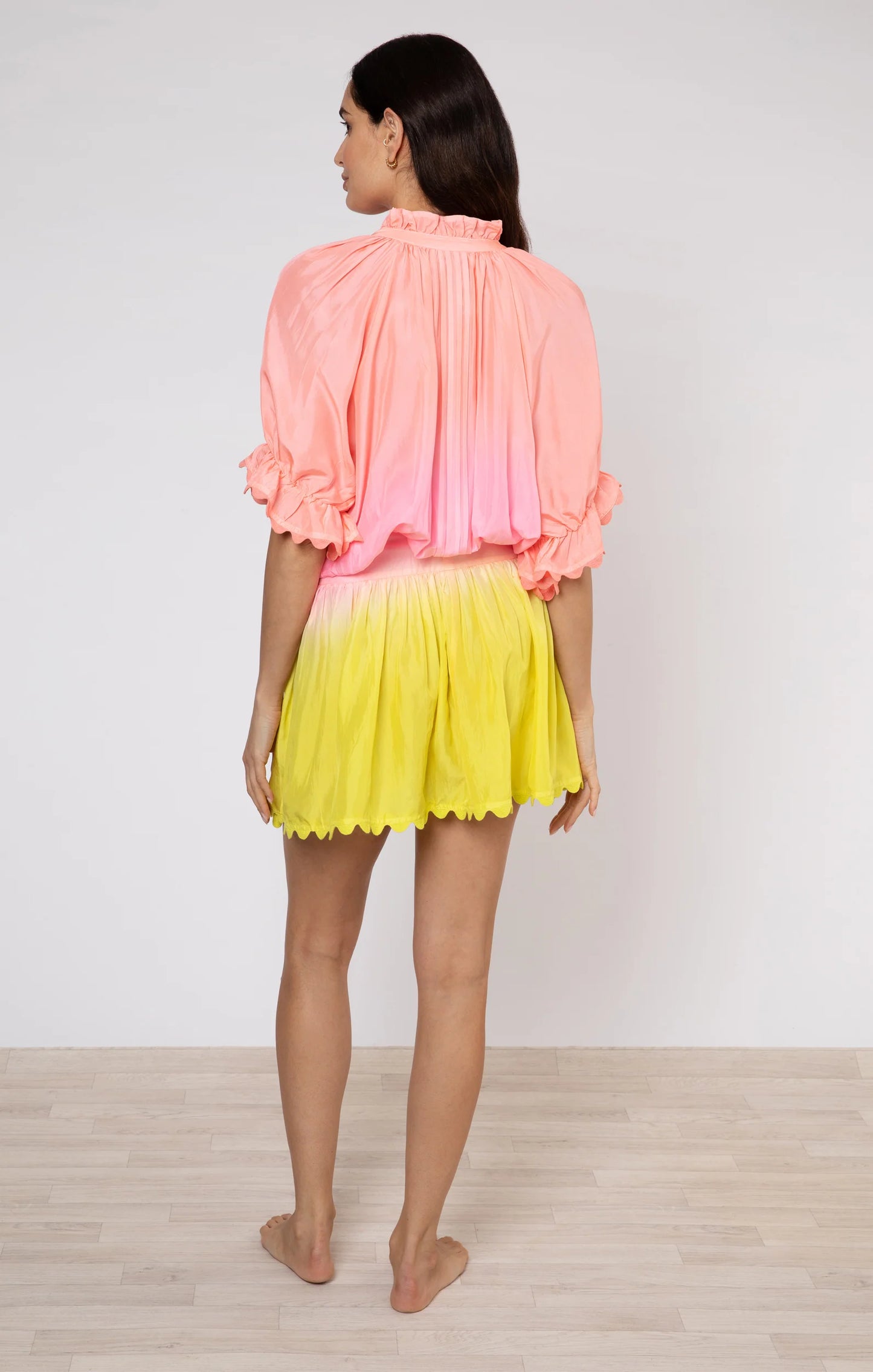 Load image into Gallery viewer, Ombre Dyed Blouson Dress With Ric Rac Trim Yellow - Dress
