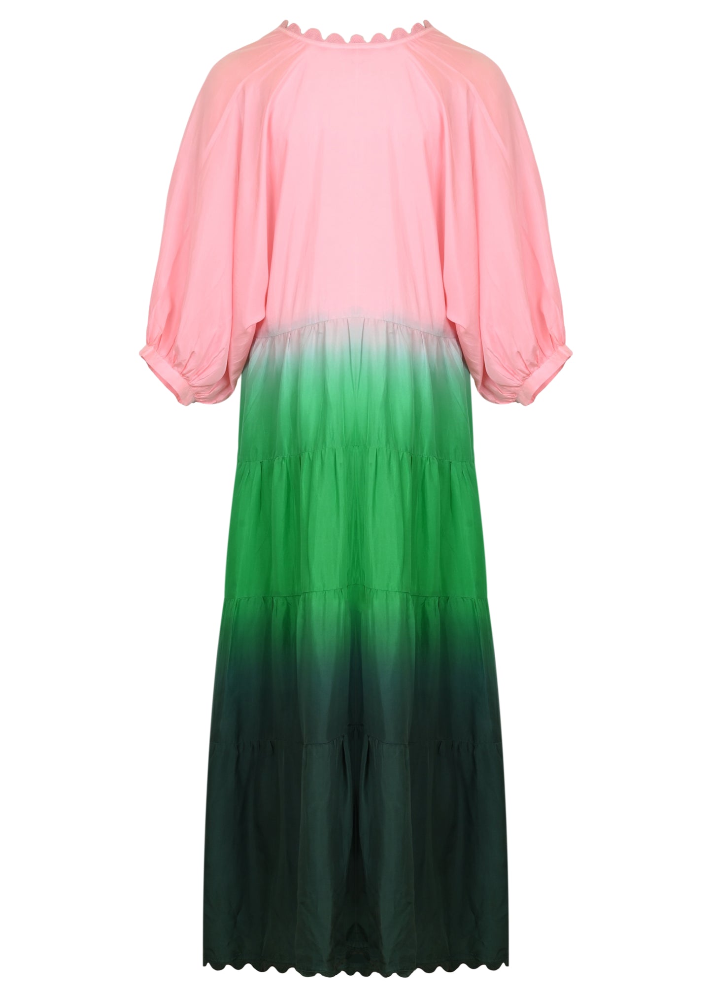 Load image into Gallery viewer, Ombre Dyed V-Neck Loose Maxi Dress With Ric Rac Trim Green
