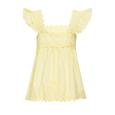 Poplin Baby Doll Top with Ric Rac Embroidery Lemon - Top