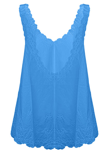 Poplin Low Back Dress with Cord Flower In Marine