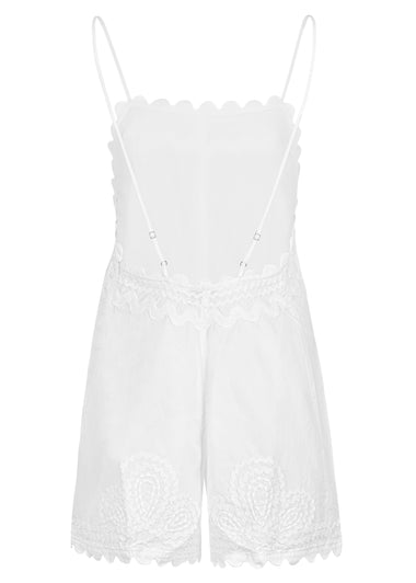 Poplin Romper with Ric Rac Embroidery In White