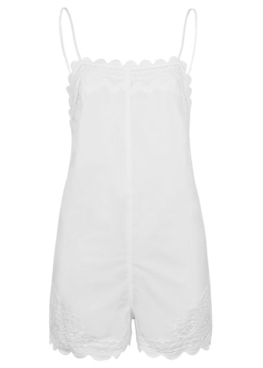 Poplin Romper with Ric Rac Embroidery In White