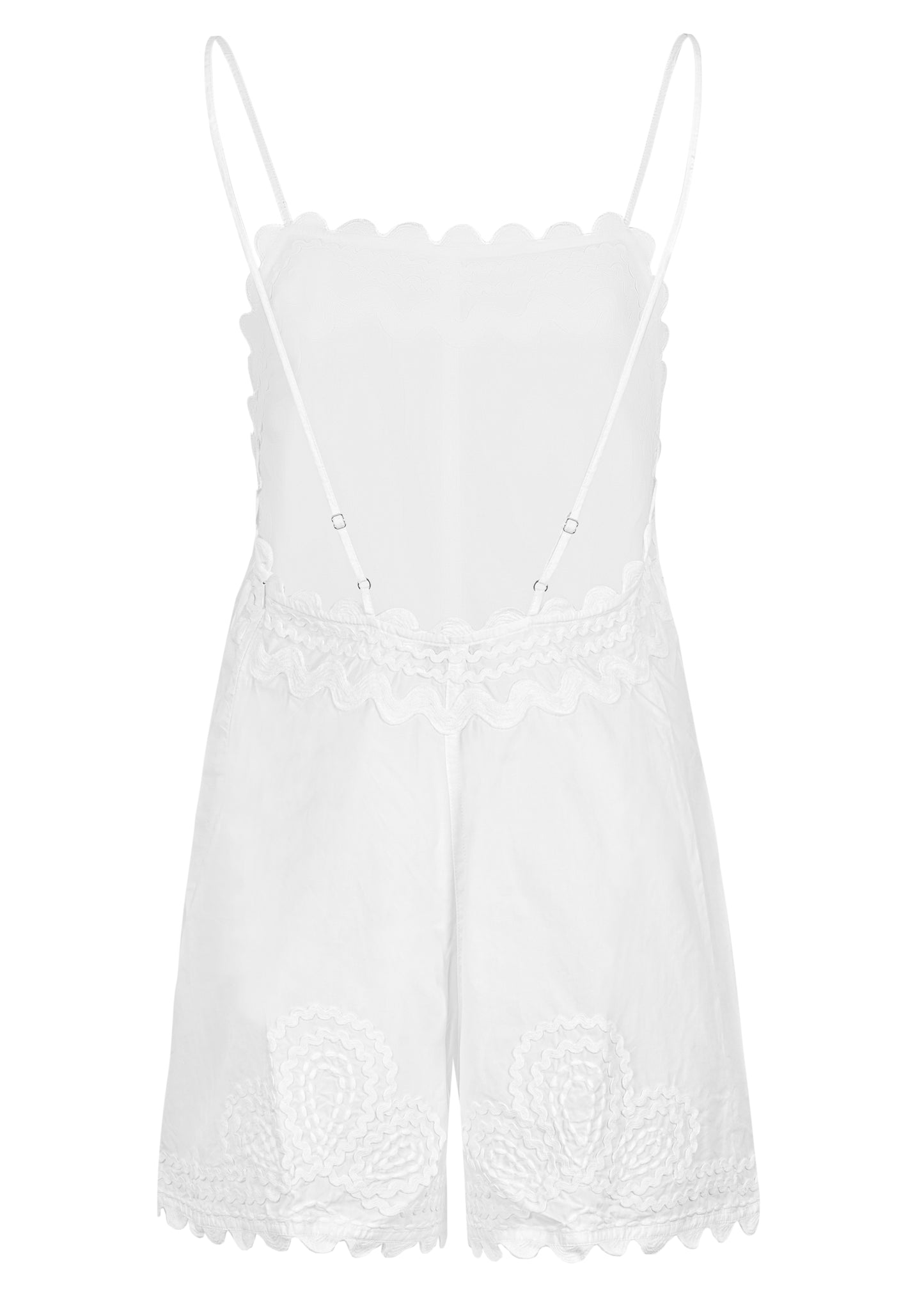 Load image into Gallery viewer, Poplin Romper with Ric Rac Embroidery In White
