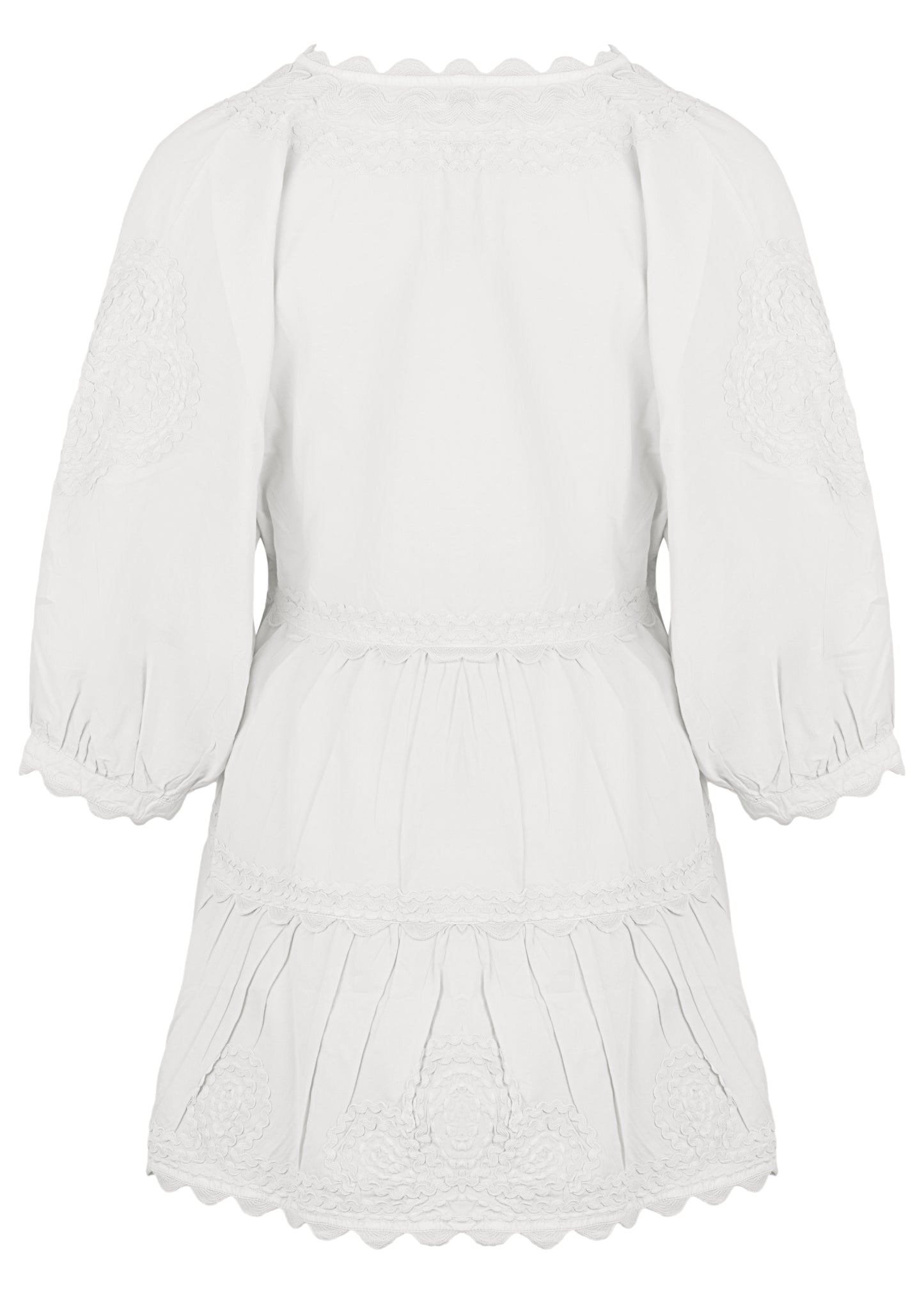 Load image into Gallery viewer, Poplin V-Neck Tiered Mini Dress Embroidery In White
