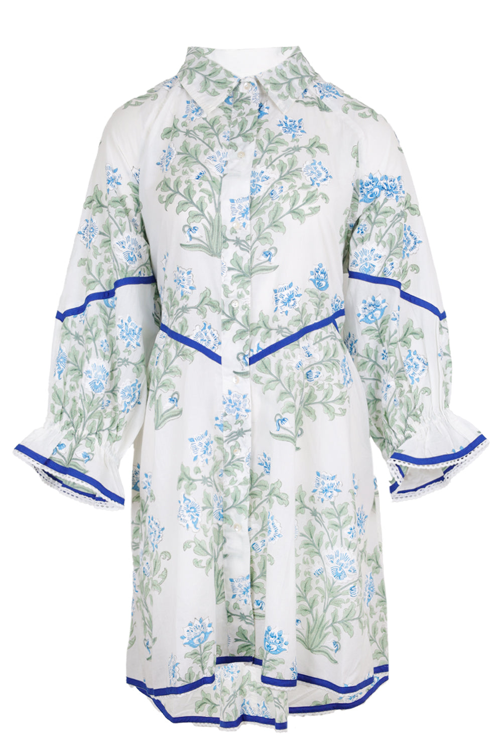 Load image into Gallery viewer, Raglan Shirt Dress In Japanese Flower Print-Slip White/Blue/Sage
