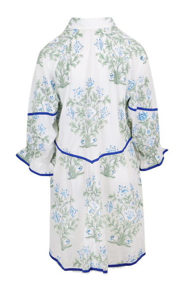 Raglan Shirt Dress In Japanese Flower Print-Slip White/Blue/Sage