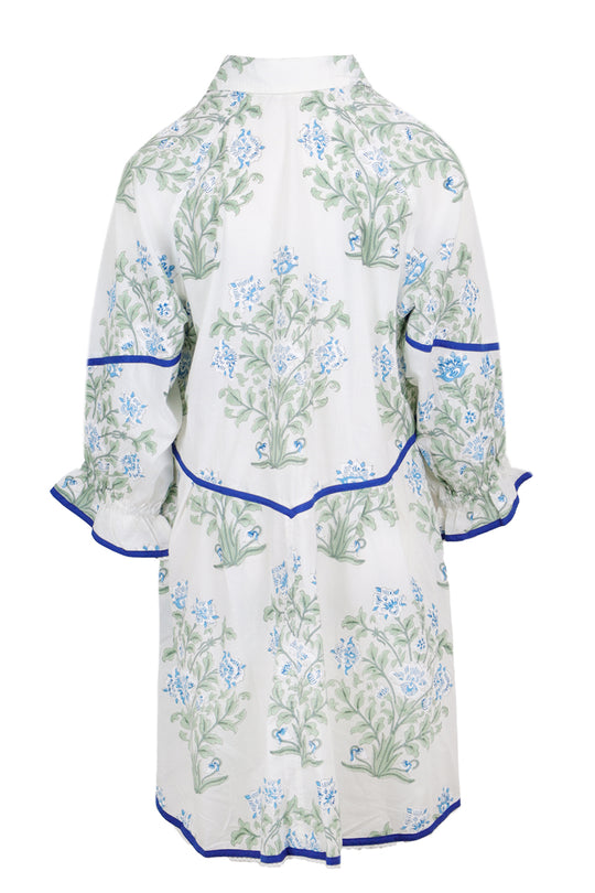 Load image into Gallery viewer, Raglan Shirt Dress In Japanese Flower Print-Slip White/Blue/Sage
