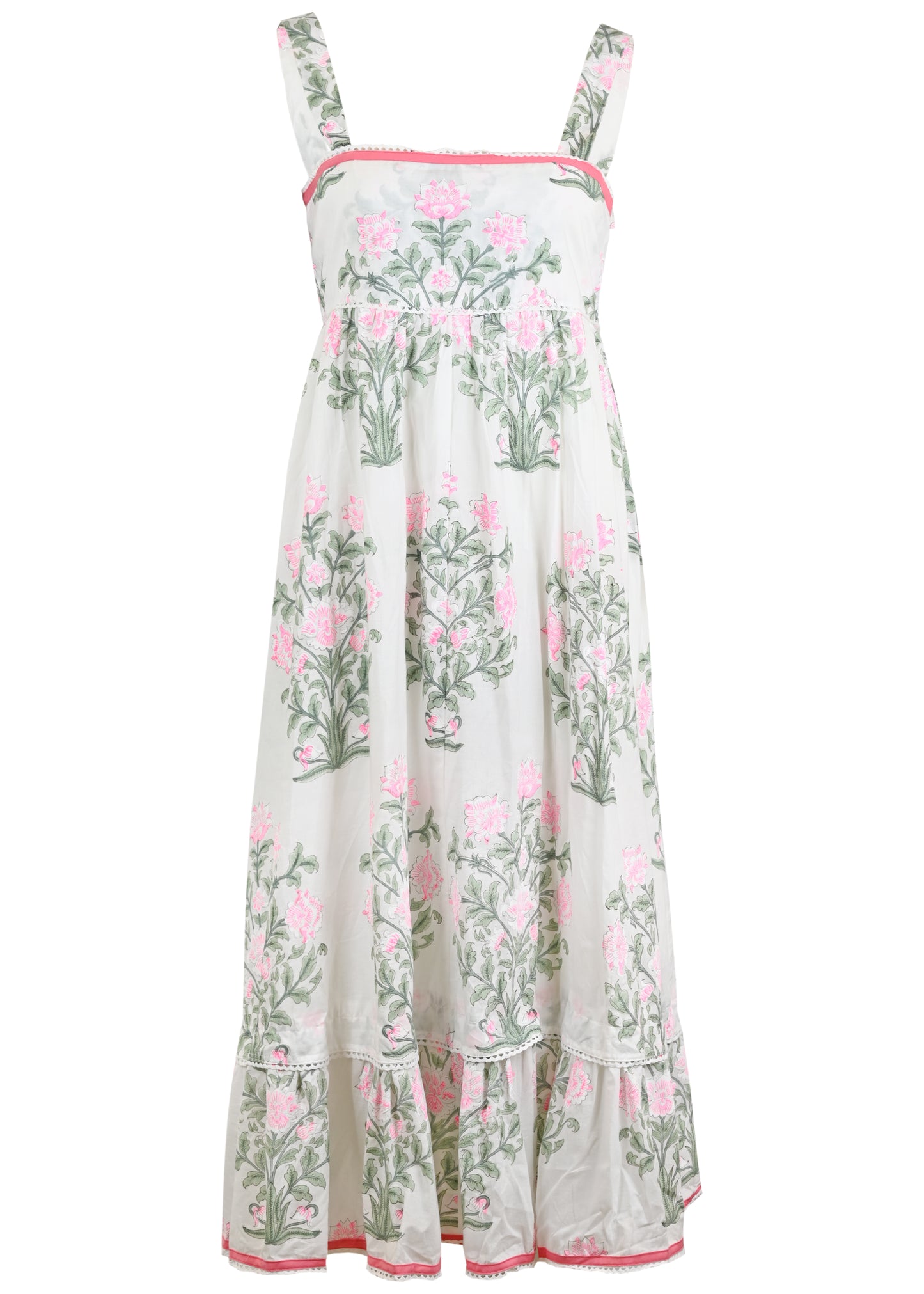 Sash Bow Back Midi Dress In Japanese Flower Print White/Coral/Sage