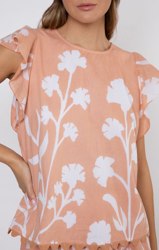 Load image into Gallery viewer, Sleeveless Frill Top Majorelle Print - Top
