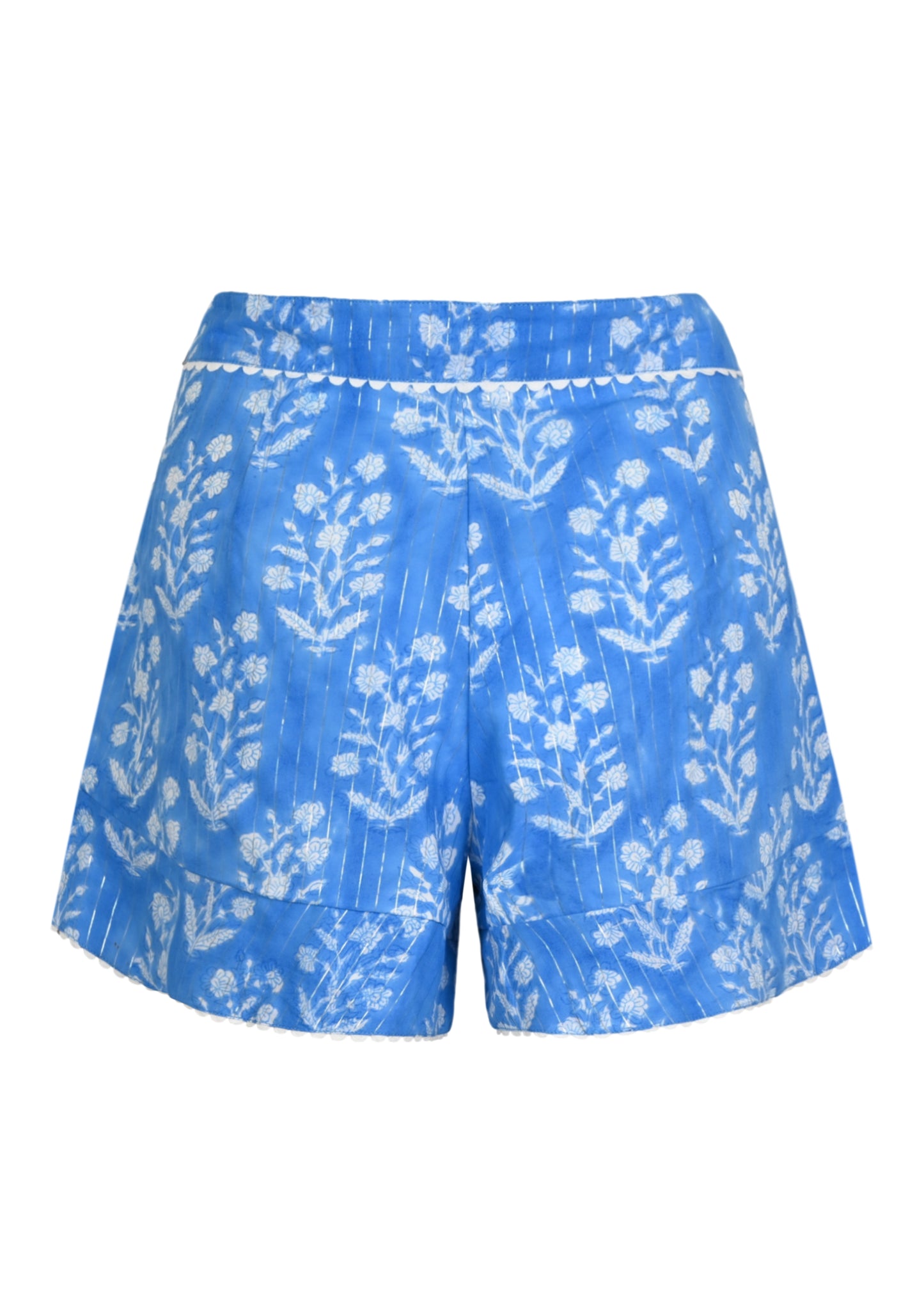 Load image into Gallery viewer, Small Flower Print High Waisted Shorts W/Lurex L Sapphire/Silver
