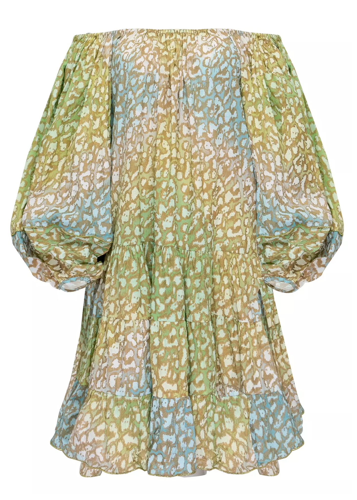 Load image into Gallery viewer, Tie Dye Boho Layer Dress With Snow Leopard Print Green Lime/Turq
