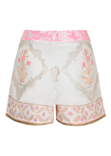 Wide Hem Shorts In Cage Block Print White/Pink Grapefruit