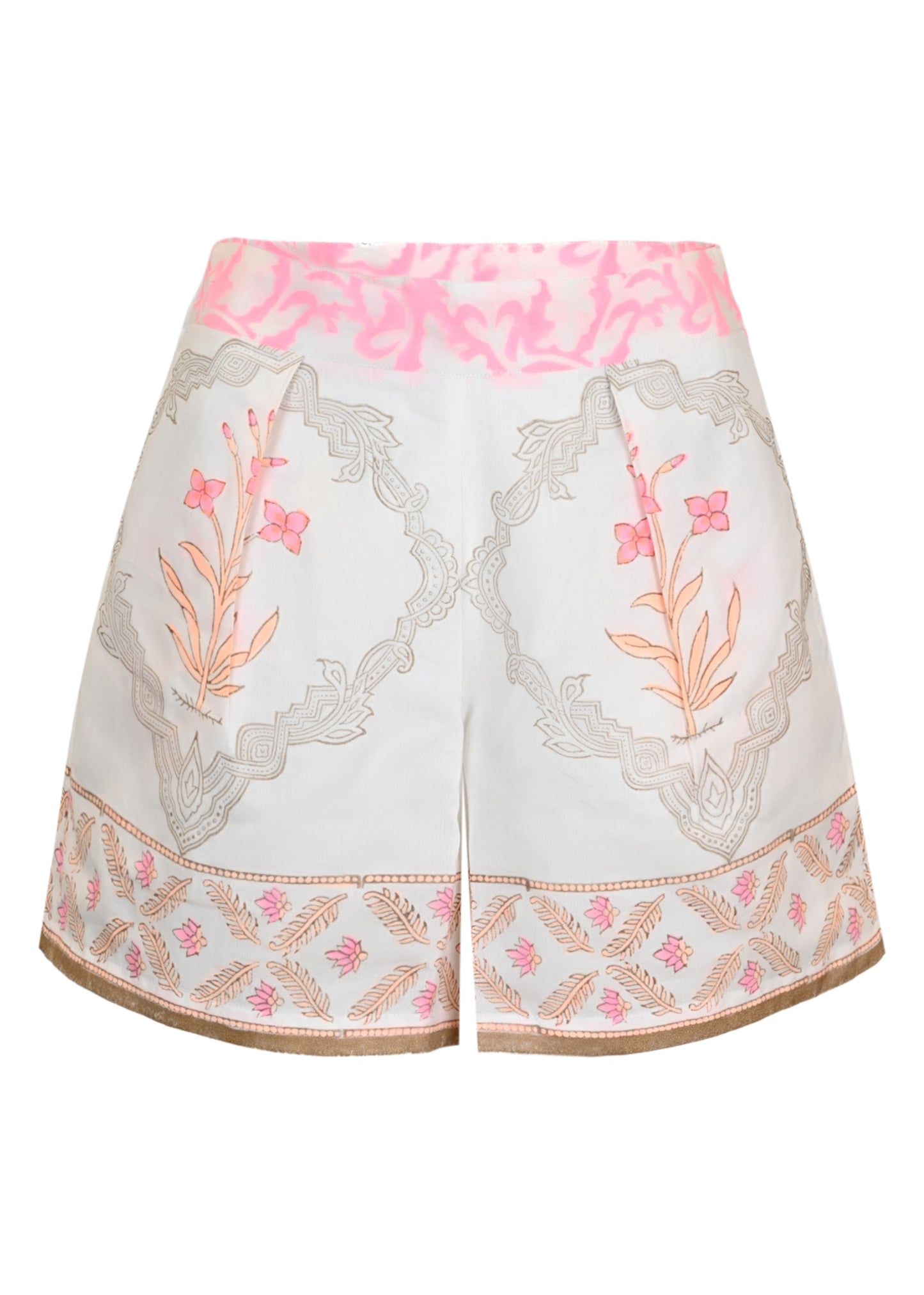 Load image into Gallery viewer, Wide Hem Shorts In Cage Block Print White/Pink Grapefruit
