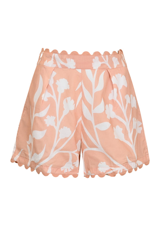 Wide Hem Shorts With Dhaka Print & Silver Trim Pecan & White