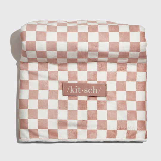 Extra Large Quick-Dry Hair Towel Wrap Terracotta Checker