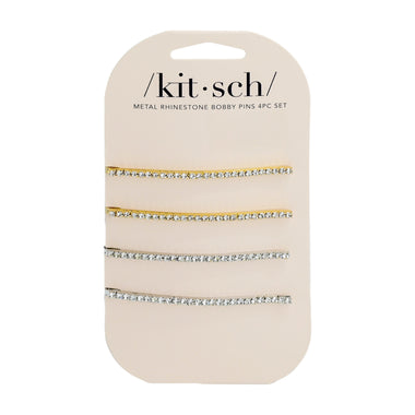 Metal Rhinestone Bobby Pins 4pcs Gold & Silver - ONE SIZE - Hair Accessories