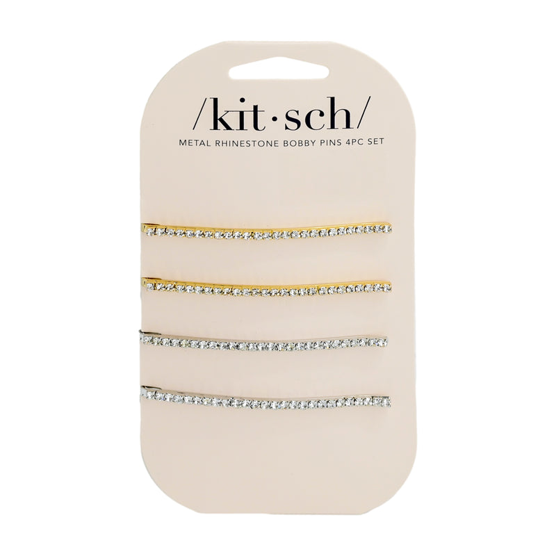 Metal Rhinestone Bobby Pins 4pcs Gold & Silver