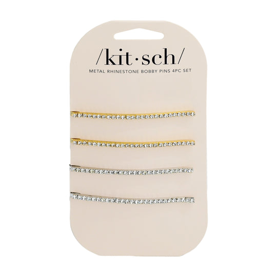 Metal Rhinestone Bobby Pins 4pcs Gold & Silver - ONE SIZE - Hair Accessories