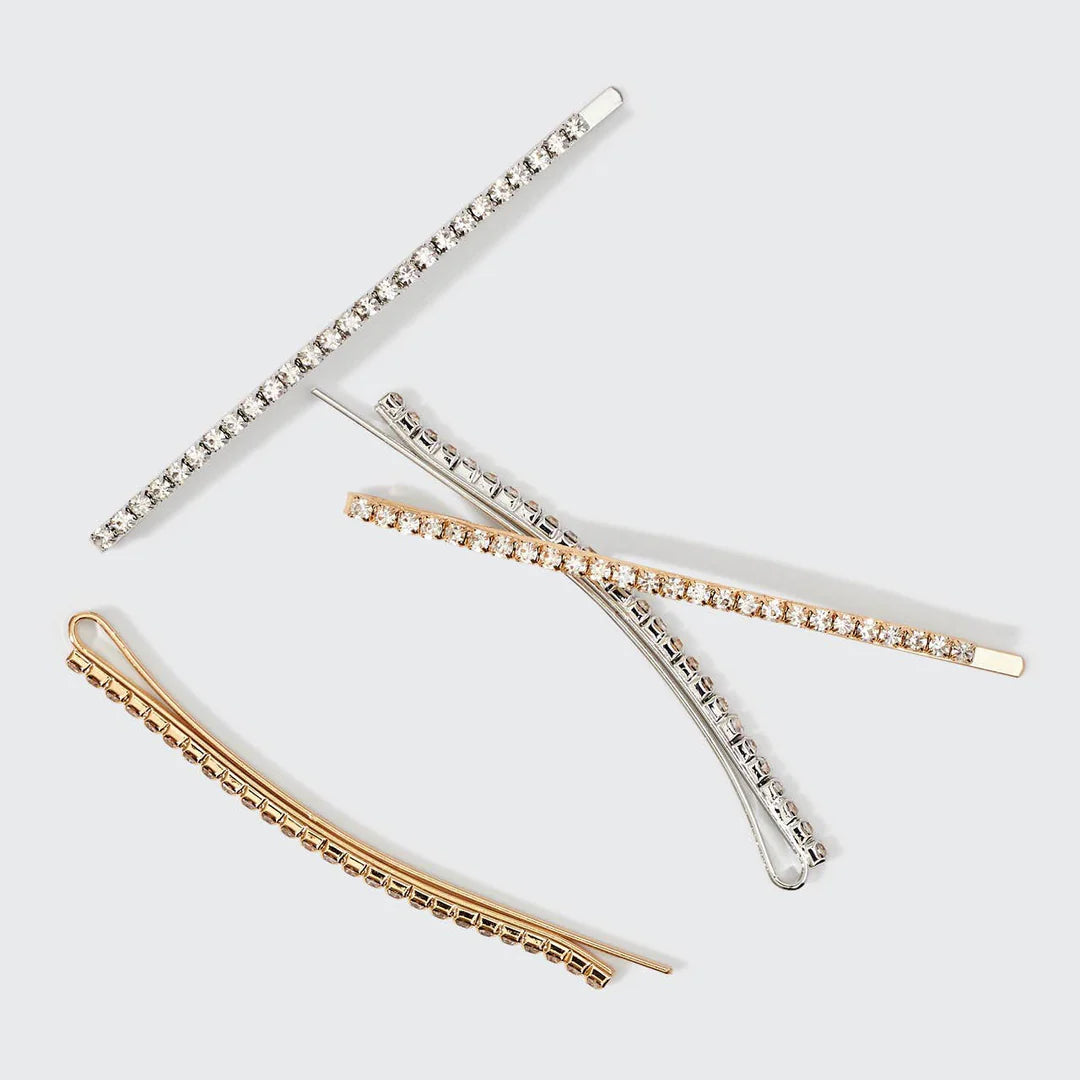 Load image into Gallery viewer, Metal Rhinestone Bobby Pins 4pcs Gold &amp;amp; Silver - ONE SIZE - Hair Accessories
